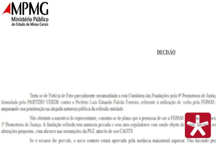 imagem colorida mostrando parte do texto públicado pelo Ministério Publico 