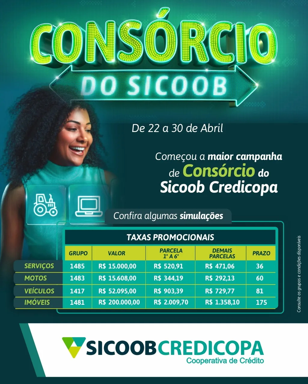 arte do Sicoob Credicopa mostrando tabela com as taxas especiais 