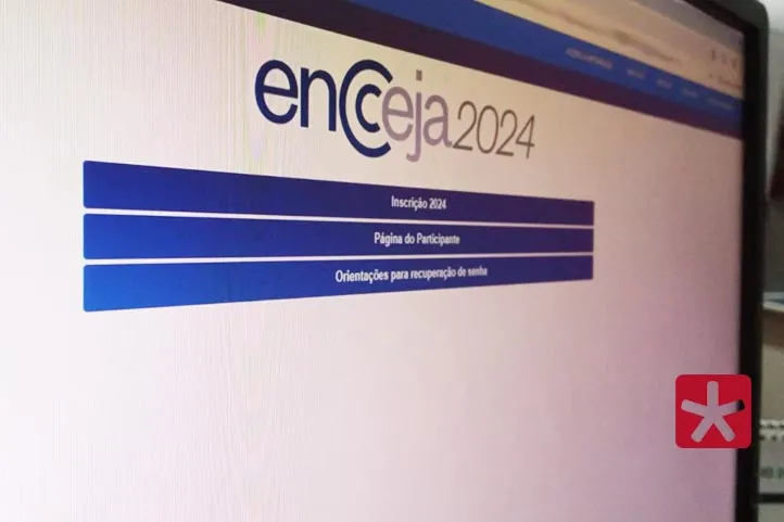 Fotografica mostrando a tela de um computador, com acesso a página do Inep e login para a inscrição no Encceja 2024