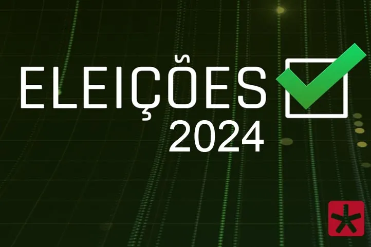 arte nas cores preto e verde contendo a inscrição Eleições 2024