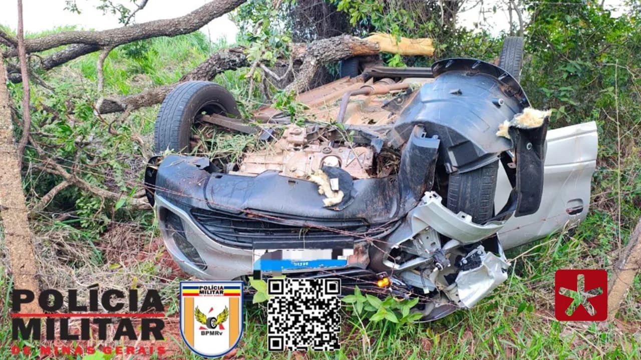  Motorista cochila ao volante e capota carro na MG-188 em Coromandel