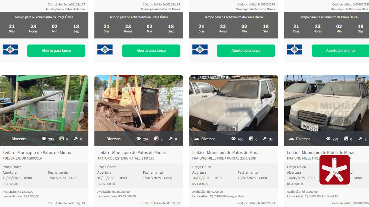 Lances poderão ser realizados apenas pela internet até 14h do dia 15 de julho