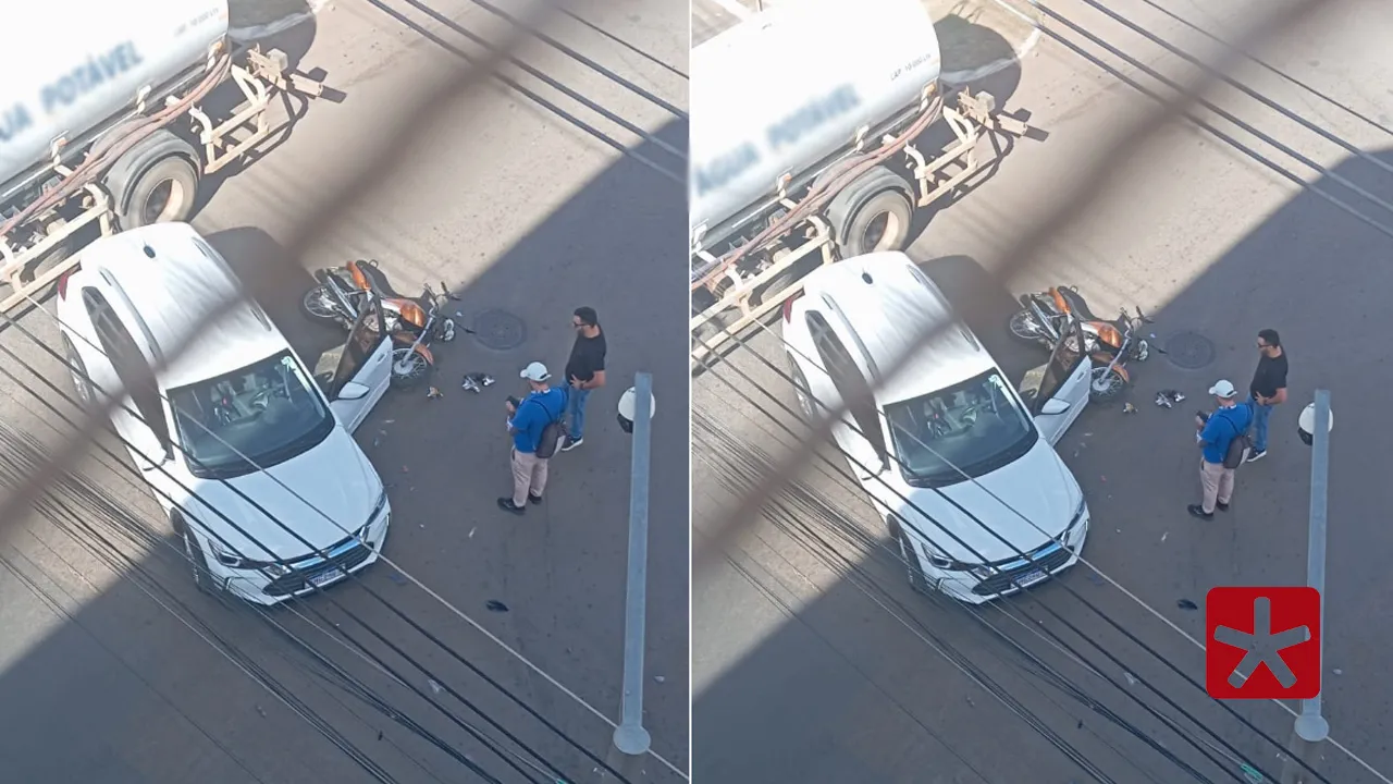 Motociclista foi arremessado por cima do capô e sofreu escoriações na perna direita