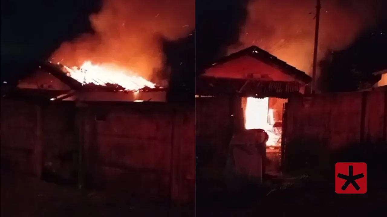 Incêndio destrói casa no bairro Saltador, em Presidente Olegário