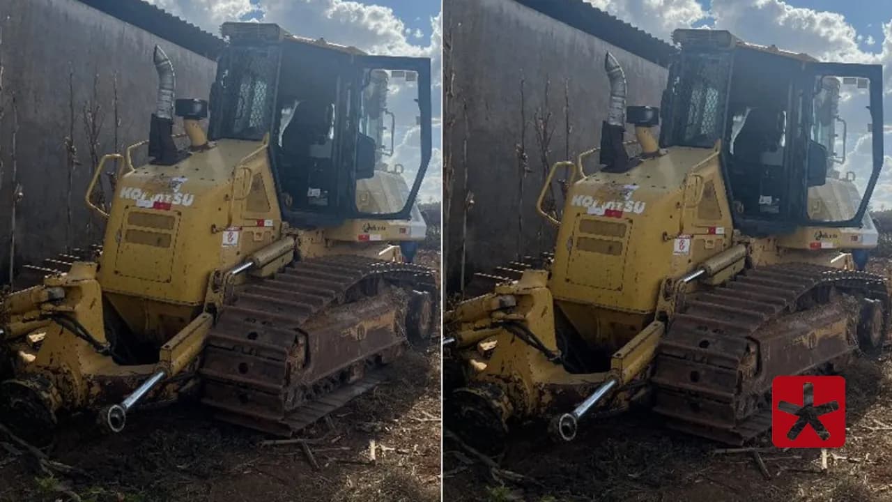 Trator de esteiras foi identificado como produto de crime do estado de Goiás