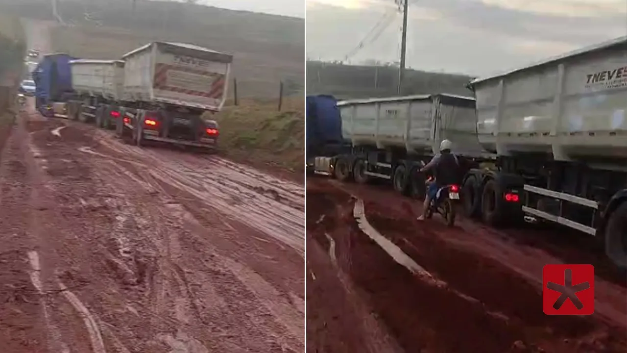 Barro e sujeira complicam tráfego de veículos após as primeiras chuvas em Patos de Minas
