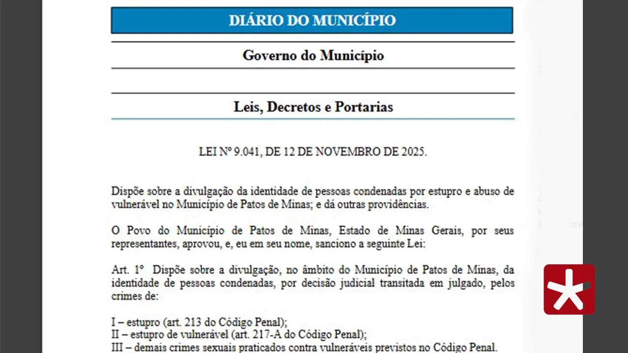 Agora é lei: condenados por estupro e abuso em Patos de Minas terão nomes divulgados