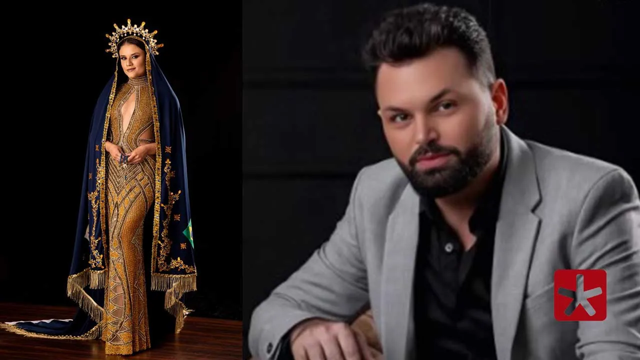 Estilista patense Hélcio Júnior referência global veste Emanuelly Ferreira para Miss Beauty Internatinal, traje de Nossa Senhora Aparecida foi feito por ele