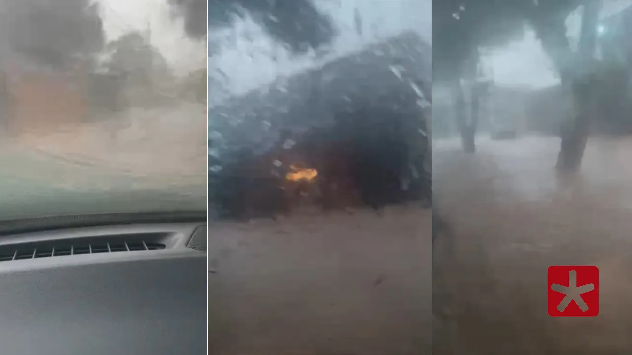 Casal e criança são resgatados de veículo que ficou ilhado durante chuva forte em Patos de Minas