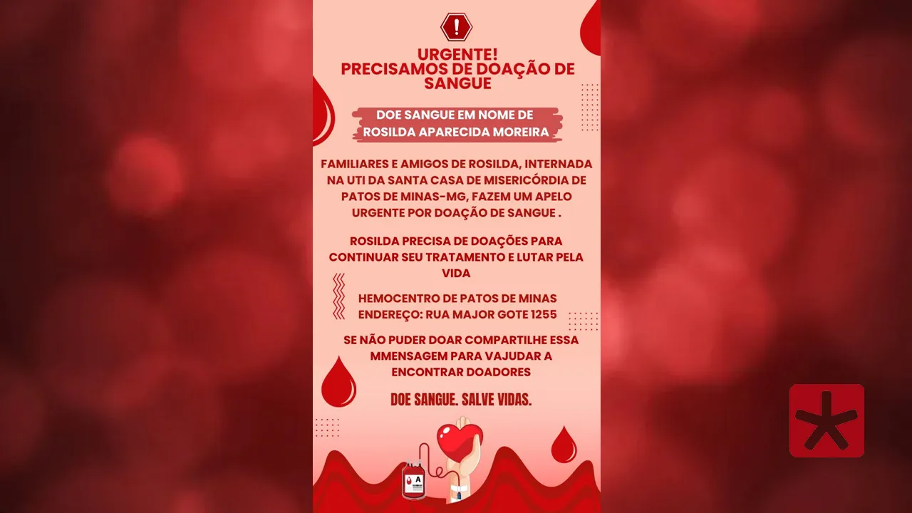 As doações devem ser feitas em nome de Rosilda Aparecida Moreira