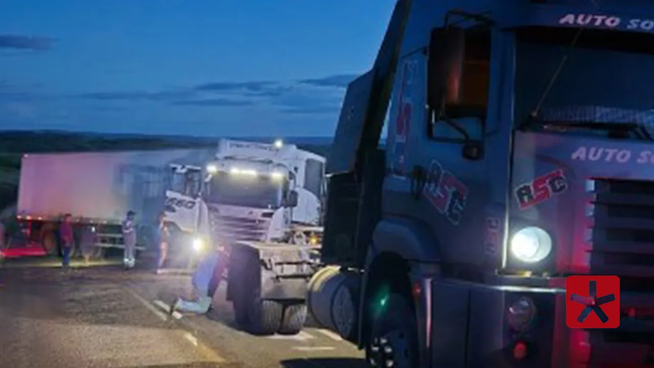 Caminhão carregado com frango sofre pane mecânica e bloqueia rodovia