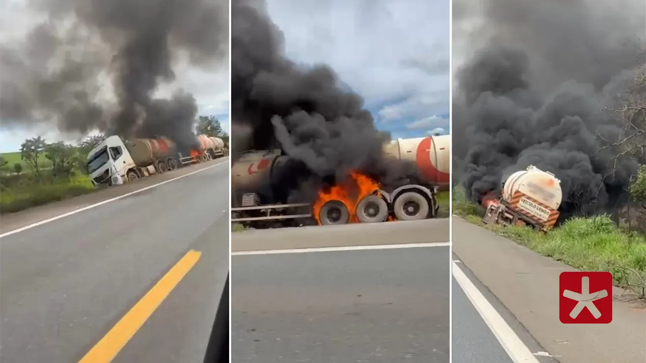Carreta carregada com combustível pega fogo na BR-365