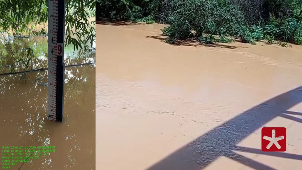 Rio Paranaíba está com 8,37 metros acima do nível normal em Patos de Minas