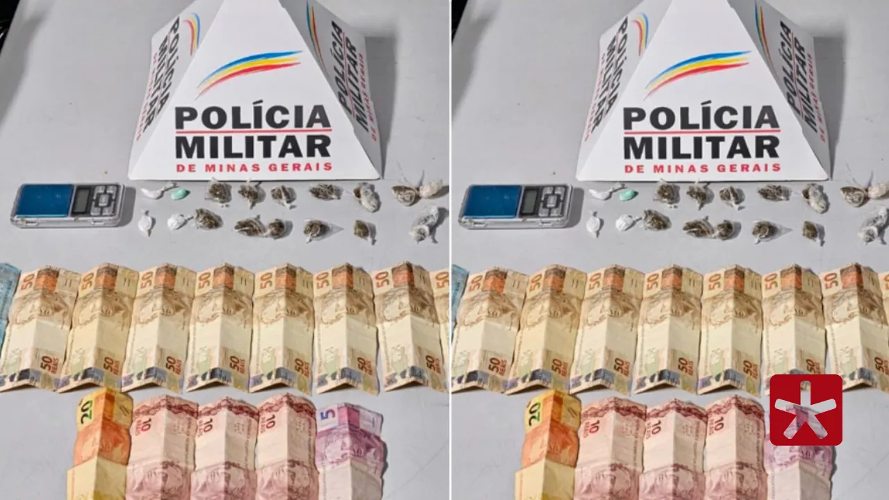 Foram localizadas 14 porções de maconha e quatro porções semelhantes à cocaína